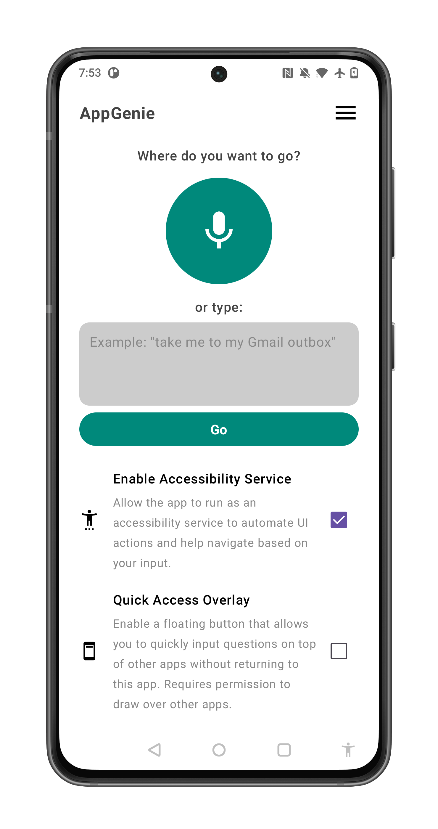 A screenshot of AppGenie's main screen